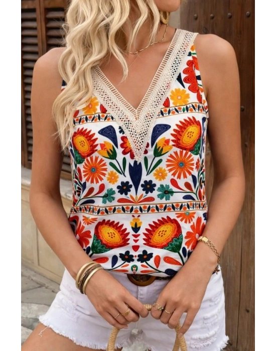 Kadın Askılı V Yaka Dantelli Süprem Bluz