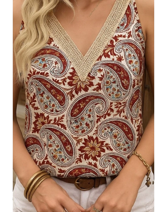 Kadın Askılı V Yaka Dantelli Süprem Bluz