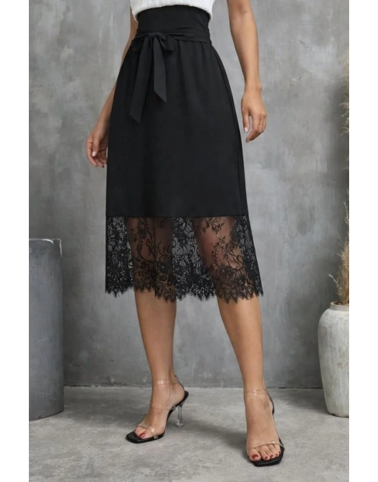 Kadın Askılı V Yakalı Dantelli Midi Viskon Elbise