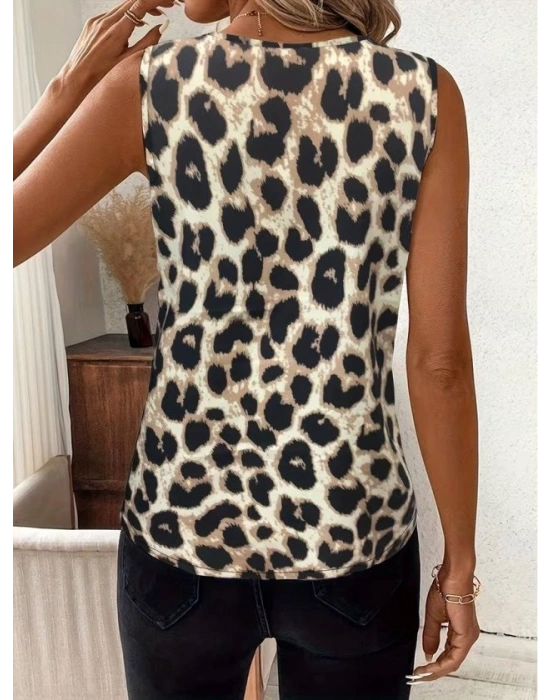 Kadın Askılı V Yakalı Leopar Desenli Süprem Bluz