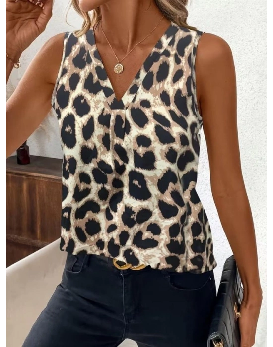 Kadın Askılı V Yakalı Leopar Desenli Süprem Bluz