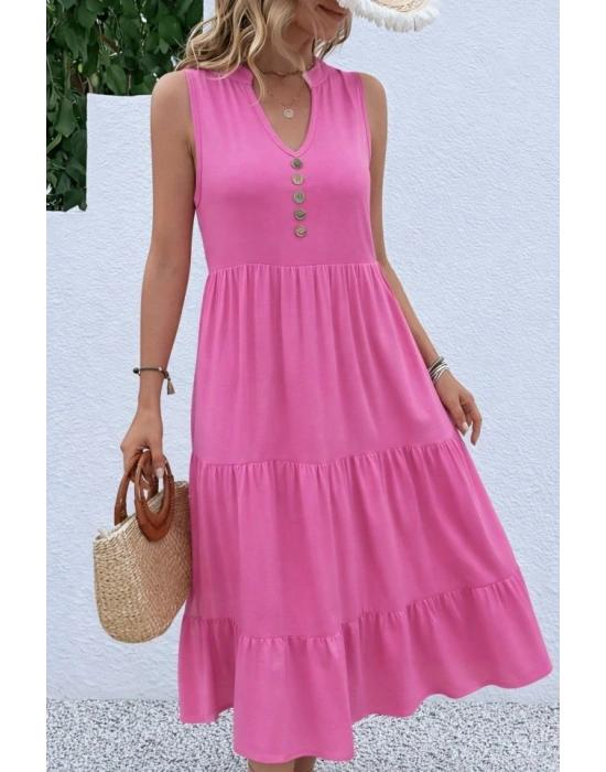 Kadın Askılı V Yakalı önden Düğmeli Midi Viskon Elbise