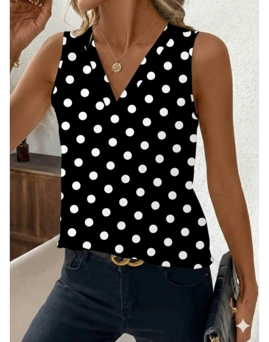 Kadın Askılı V Yakalı Puantiyeli Süprem Bluz