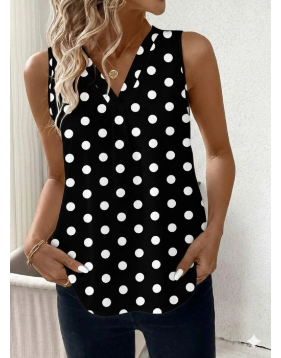 Kadın Askılı V Yakalı Puantiyeli Süprem Bluz