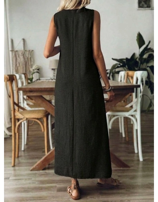 Kadın Askılı V Yakalı Uzun Elbise