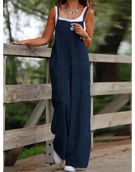 Kadın Askılı Yandan Fermuarlı Geniş Paçalı Valencia Tulum