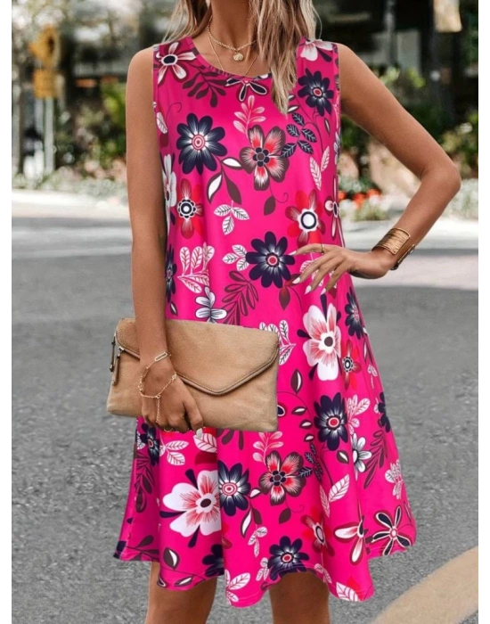 Kadın Askılı Yuvarlak Yaka Desenli A Kesim Süprem Elbise