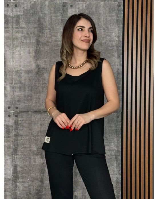 Kadın Askılı Yuvarlak Yaka Viskon Iki Iplik Bluz Ve Eşofman Altı Ikili Takım