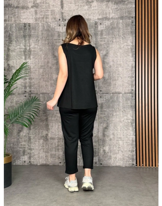 Kadın Askılı Yuvarlak Yaka Viskon Iki Iplik Bluz Ve Eşofman Altı Ikili Takım