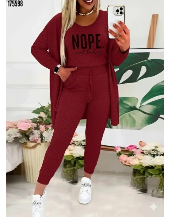 Kadın Askılı Yuvarlak Yaka Yazılı Viskon Iki Iplik Bluz Ceket Ve Pantolon 3lü Takım