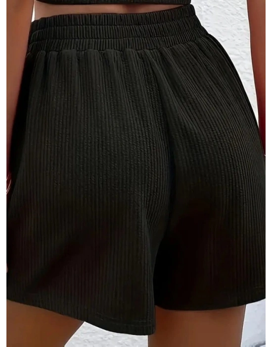 Kadın Askılı Yuvarlak Yakalı Burgu Krop Ve Bluz Short Ikili Takım