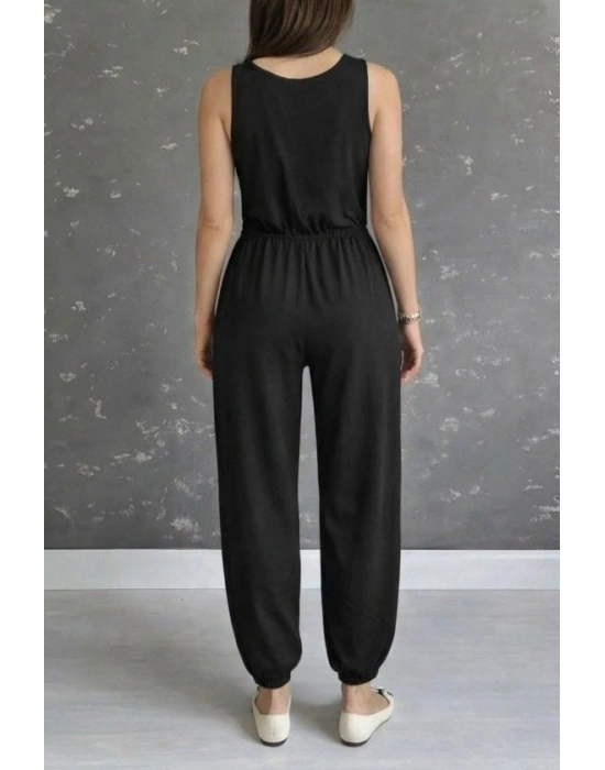 Kadın Askılı Yuvarlak Yakalı Cepli Viskon Tulum