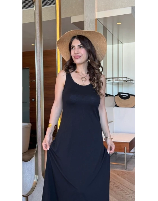 Kadın Askılı Yuvarlak Yakalı Viskon Elbise