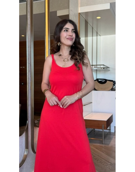 Kadın Askılı Yuvarlak Yakalı Viskon Elbise