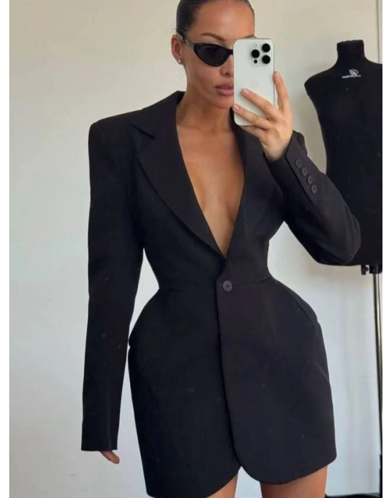 Kadın Atlas-dokuma Kumaş Ceket Elbise