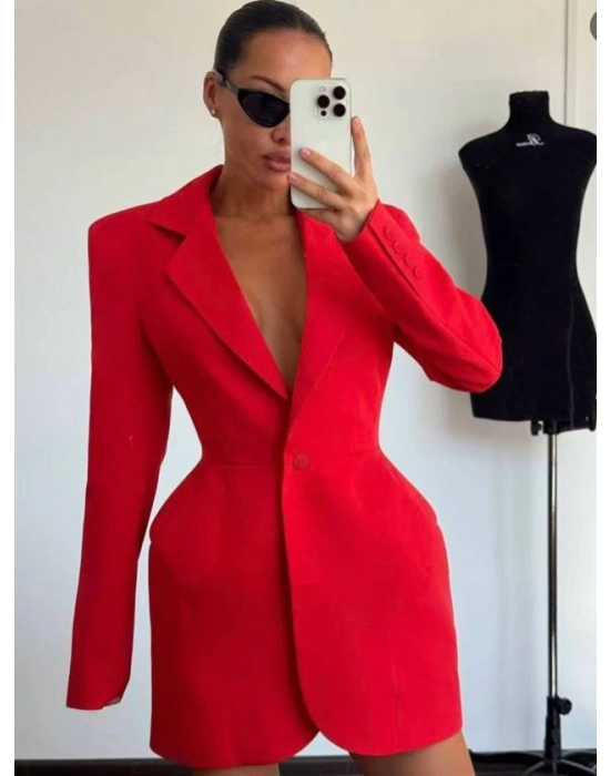 Kadın Atlas-dokuma Kumaş Ceket Elbise