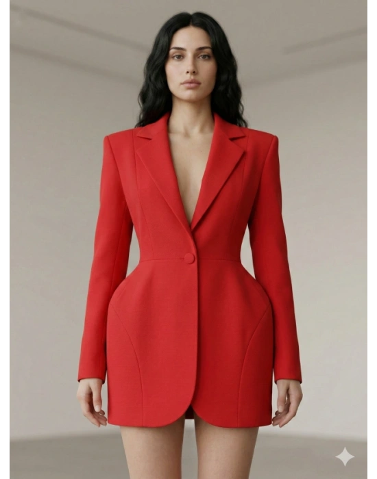 Kadın Atlas-dokuma Kumaş Ceket Elbise