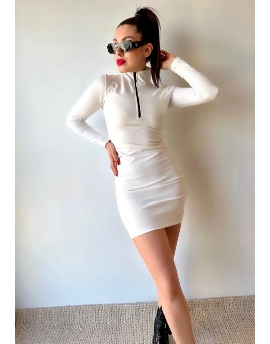 Kadın Balıkçı Yaka Fermuar Detay Mini Elbise