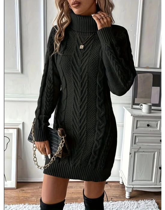 Kadın Balıkçı Yaka Mini Triko Elbise