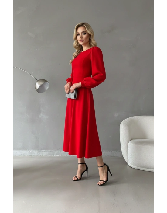 Kadın Balon Kol Midi Boy Bisiklet Yaka Krep Elbise