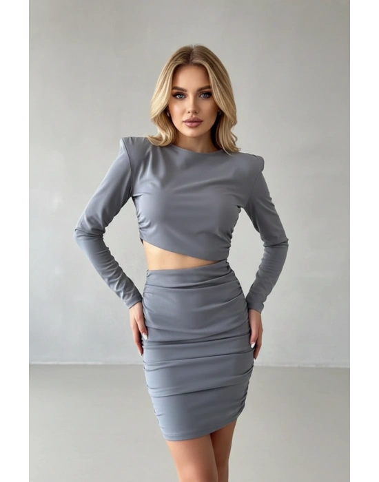 Kadın Bel Dekolte Detaylı Vatkalı Mini Elbise