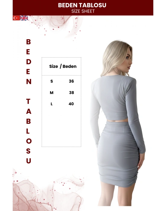 Kadın Bel Dekolte Detaylı Vatkalı Mini Elbise