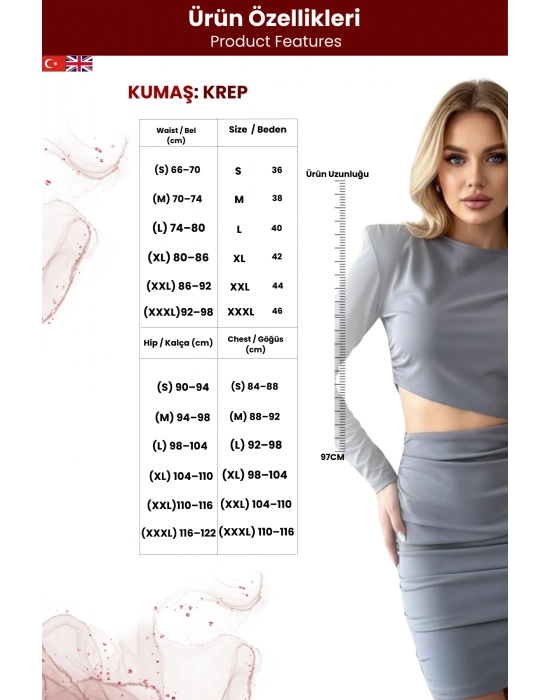 Kadın Bel Dekolte Detaylı Vatkalı Mini Elbise