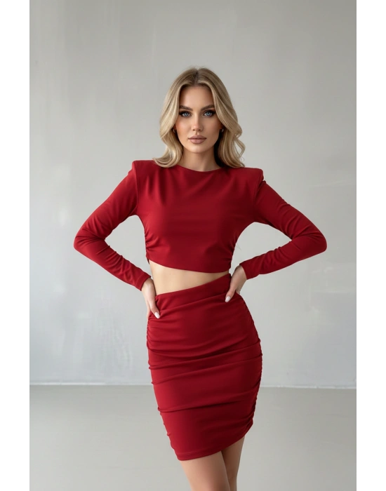 Kadın Bel Dekolte Detaylı Vatkalı Mini Elbise