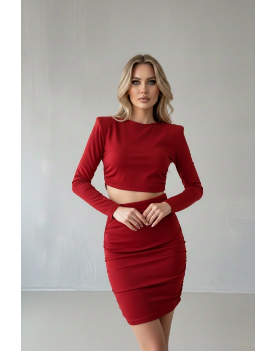 Kadın Bel Dekolte Detaylı Vatkalı Mini Elbise