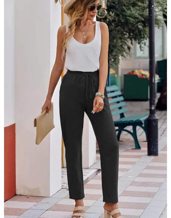 Kadın Beli Lastikli Keten Pantolon