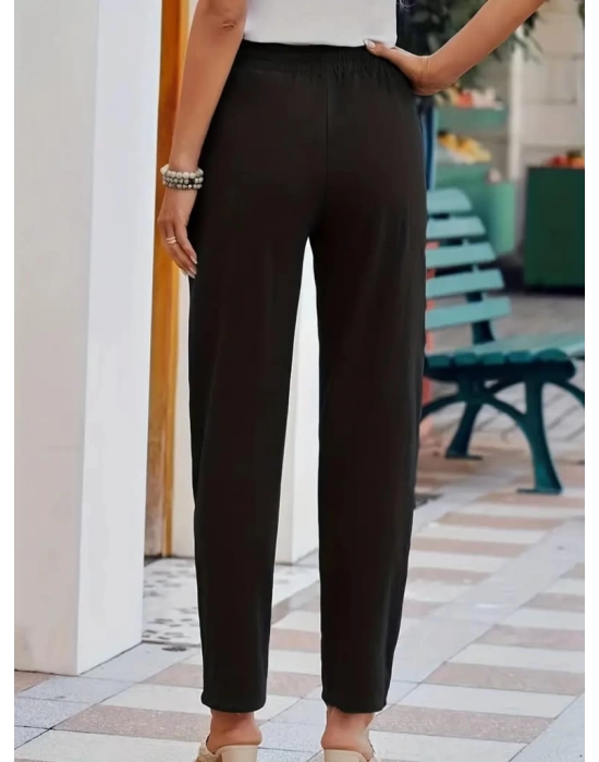 Kadın Beli Lastikli Keten Pantolon