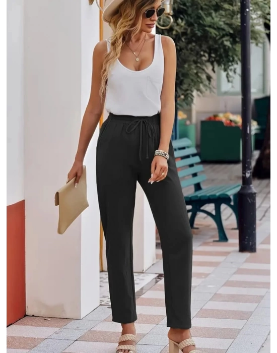 Kadın Beli Lastikli Keten Pantolon