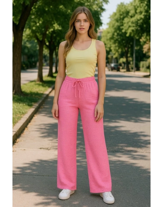 Kadın Beli Lastikli Pol Paça Pantolon