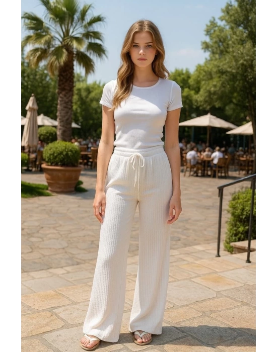 Kadın Beli Lastikli Pol Paça Pantolon