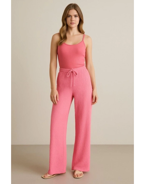 Kadın Beli Lastikli Pol Paça Pantolon