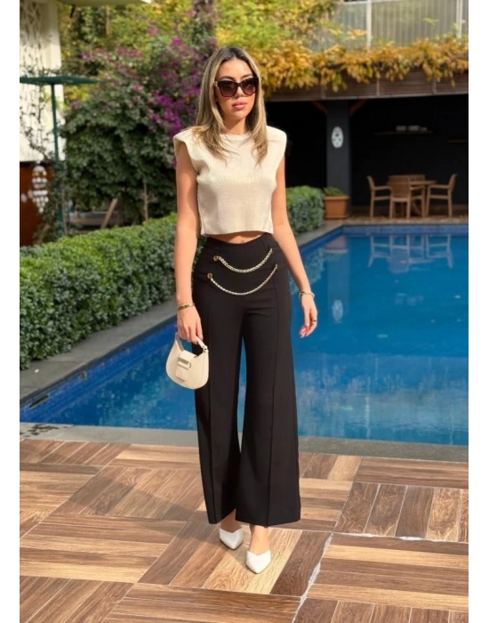 Kadın Beli Zincir Detay Ithal Krep Pantolon