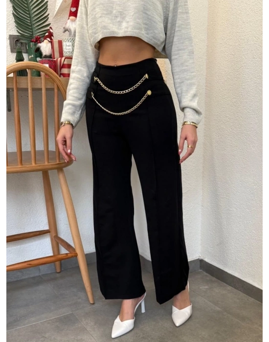 Kadın Beli Zincir Detay Ithal Krep Pantolon