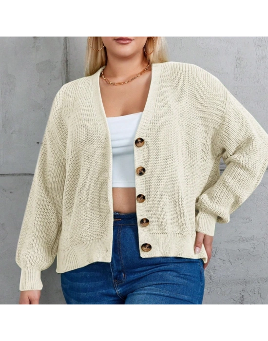 Kadın Beş Düğme Büyük Beden Triko Hırka