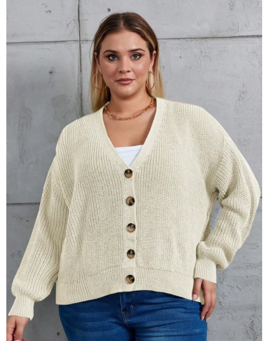 Kadın Beş Düğme Büyük Beden Triko Hırka