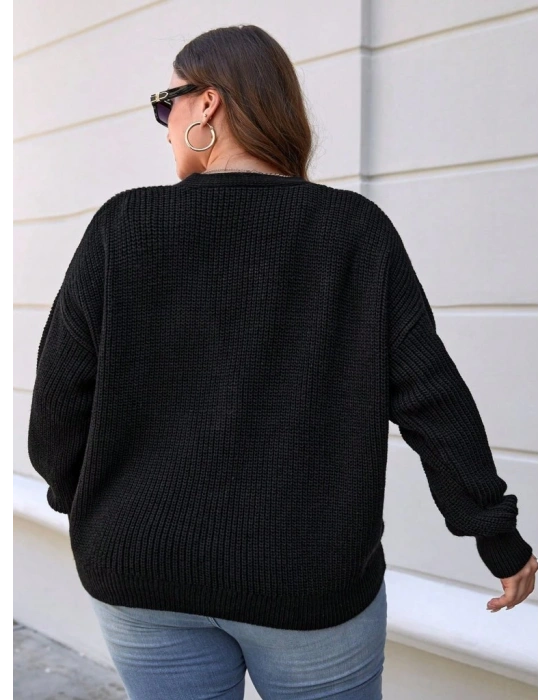 Kadın Beş Düğme Detay Büyük Beden Triko Hırka