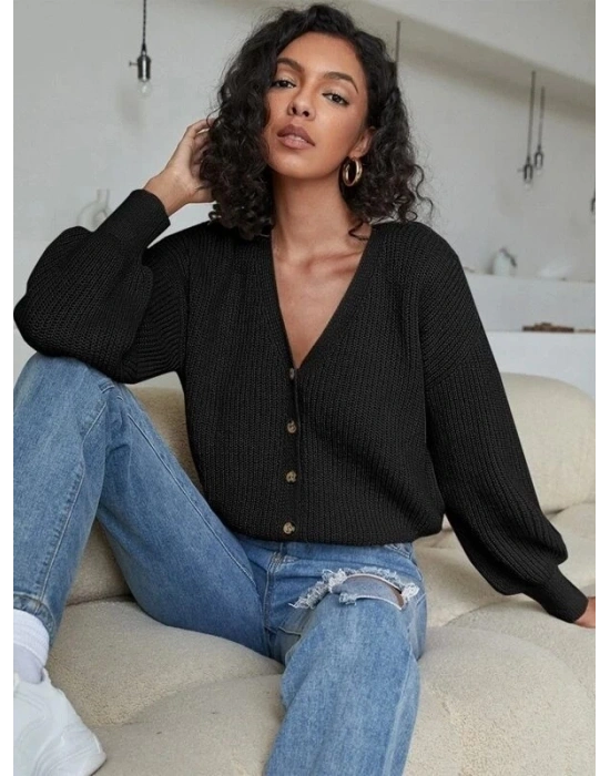 Kadın Beş Düğme Detay Büyük Beden Triko Hırka