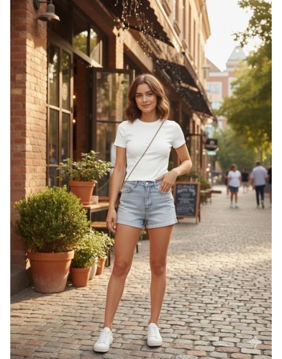 Kadın Bisiklet Yaka Düz Renk Kaşkorse Bluz