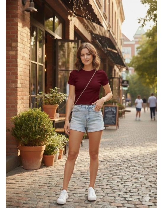 Kadın Bisiklet Yaka Düz Renk Kaşkorse Bluz