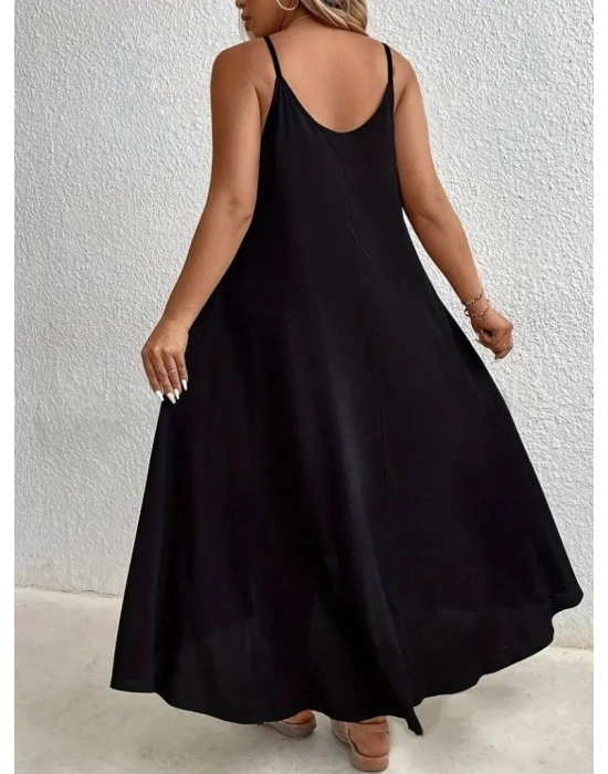 Kadın Boyundan Askılı Damla Detaylı Halkalı Asimetrik Kesim Viskon Elbise