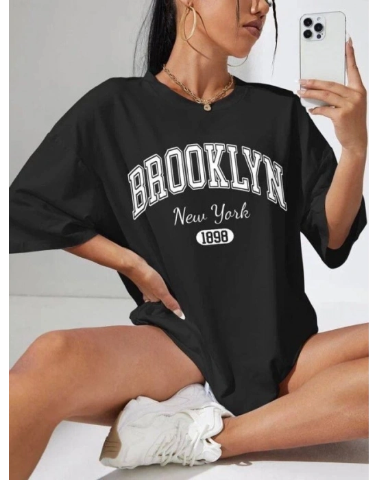 Kadın Brooklyn New York Baskılı Oversize Tshirt