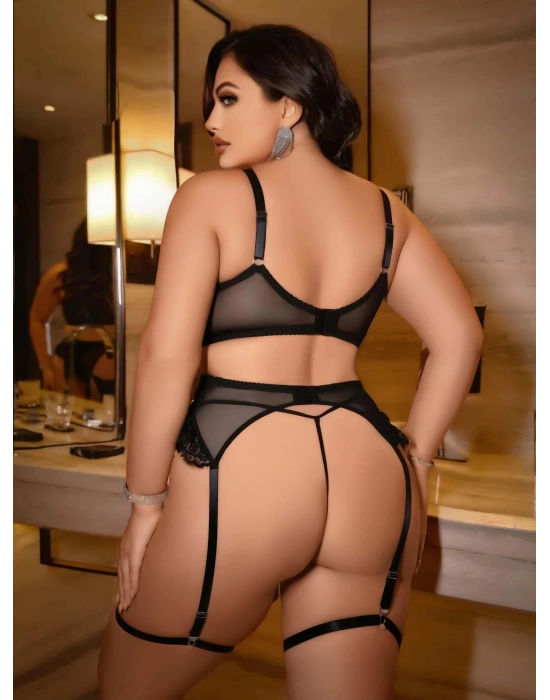 Kadın Büyük beden dantel detaylı fantezi jartiyer takımı 8010