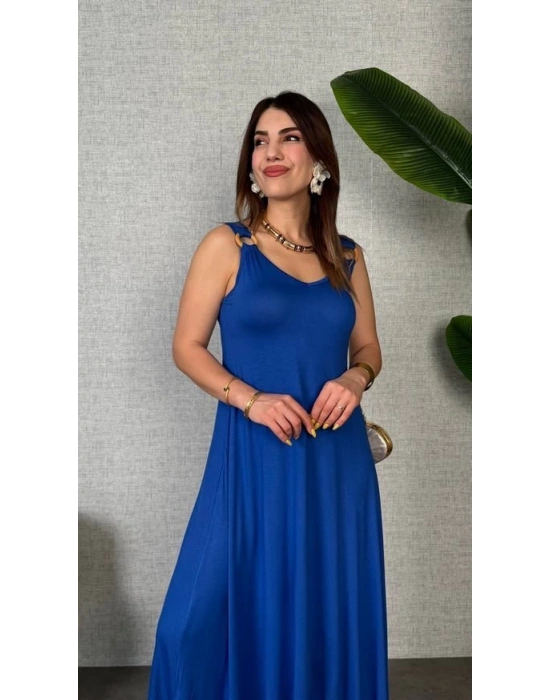 Kadın çan Dokuma Kumaş V Yaka Asimetrik Kesim Elbise