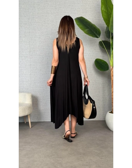 Kadın çan Dokuma Kumaş V Yaka Asimetrik Kesim Elbise