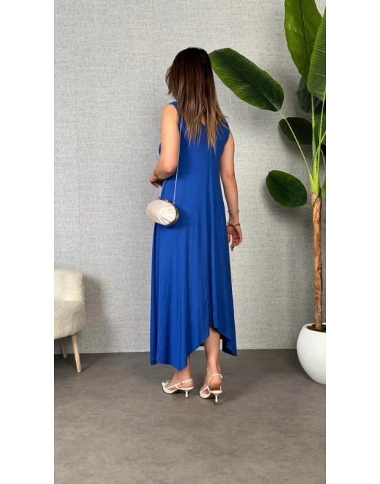 Kadın çan Dokuma Kumaş V Yaka Asimetrik Kesim Elbise