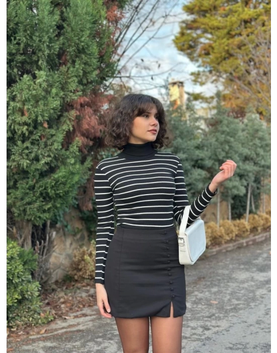 Kadın çizgili Kaşkorse Kumaş Tam Balıkçı Bluz